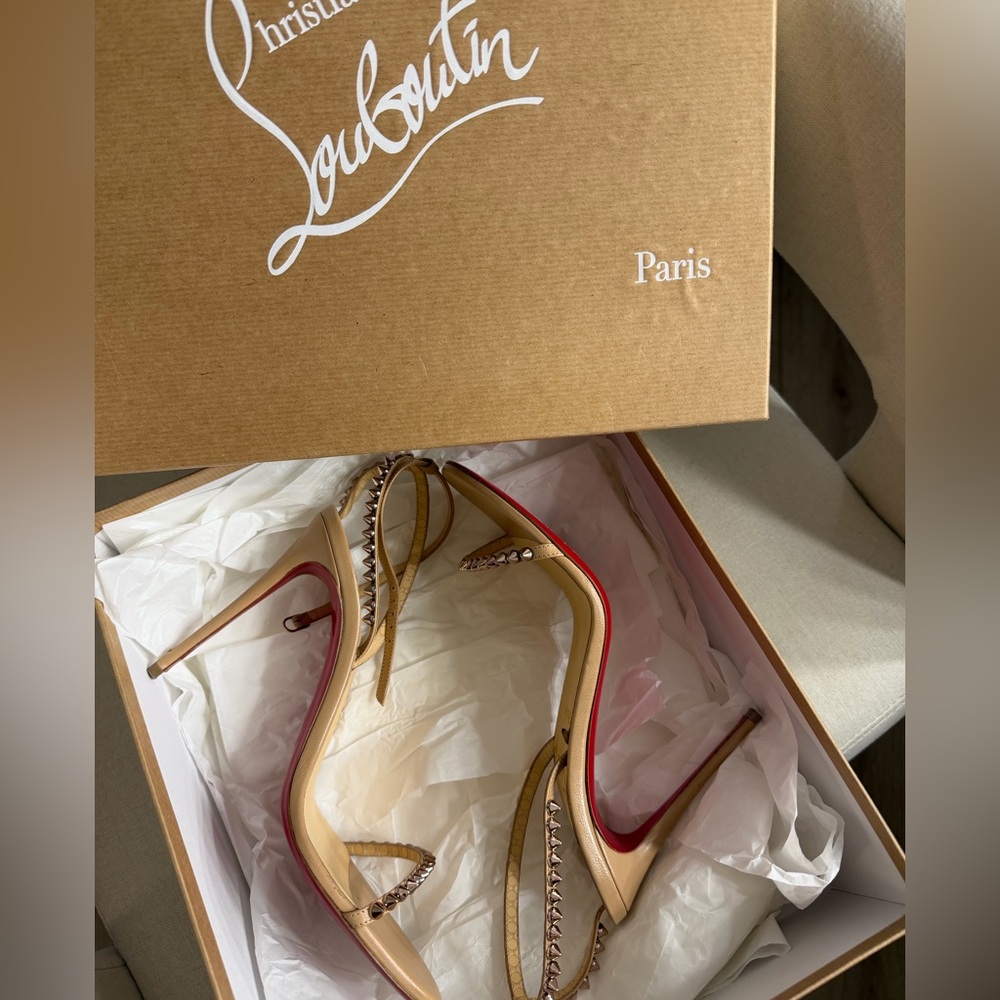 Christian Louboutin Beige and Red Spiked Heels
